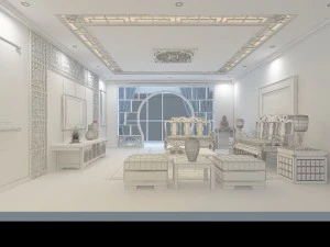 fashionable chinese style and vintage dining room 1847 3D Model