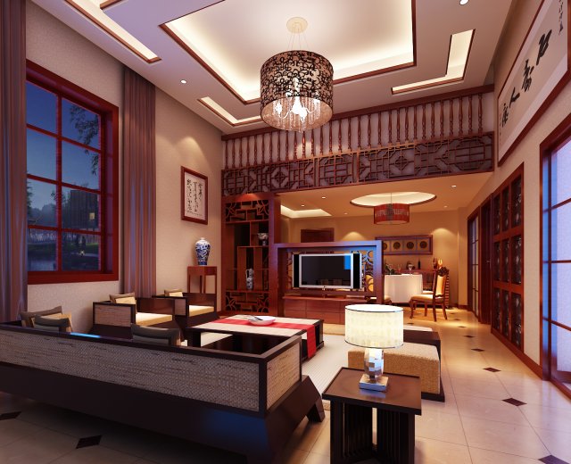 fashionable chinese reversionary dining room restaurant 1857 Model 3D .c4d .max .obj .3ds .fbx .stl .blend