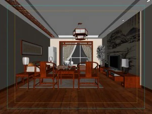 modaya uygun &Ccedil;in tarzı ve vintage oturma odası 1860'tır 3D Model