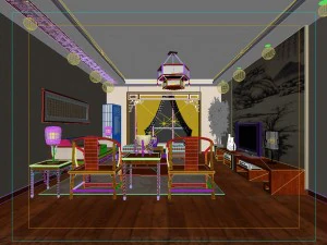 modaya uygun &Ccedil;in tarzı ve vintage oturma odası 1860'tır 3D Model