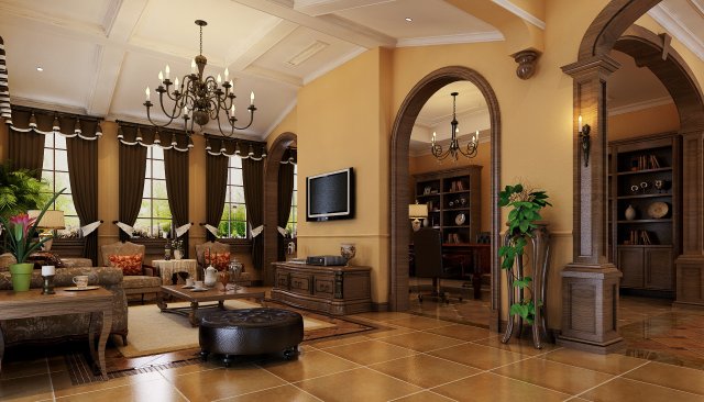 fashion hall style living room 1822 Modèle 3D .c4d .max .obj .3ds .fbx .stl .blend 