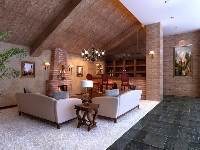 fashion hall style living room 1829 3D मॉडल .c4d .max .obj .3ds .fbx .stl .blend