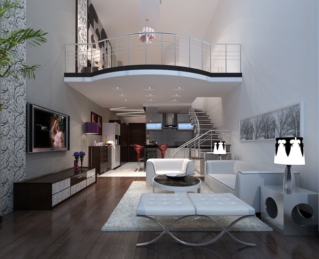 modern fashionable double living room 1841 3D Model .c4d .max .obj .3ds .fbx .stl .blend 