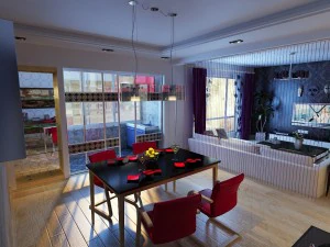 modern style living room restaurant 1828 3D Model