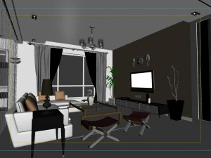 modern style living room restaurant 1828 3D Model