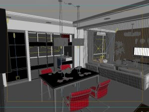 modern style living room restaurant 1828 3D Model