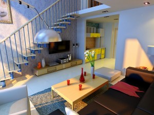 modern style living room 1834 Model 3D