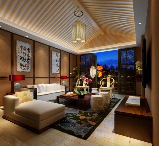 chinese style reversionary living room 1804 Model 3D .c4d .max .obj .3ds .fbx .stl .blend 