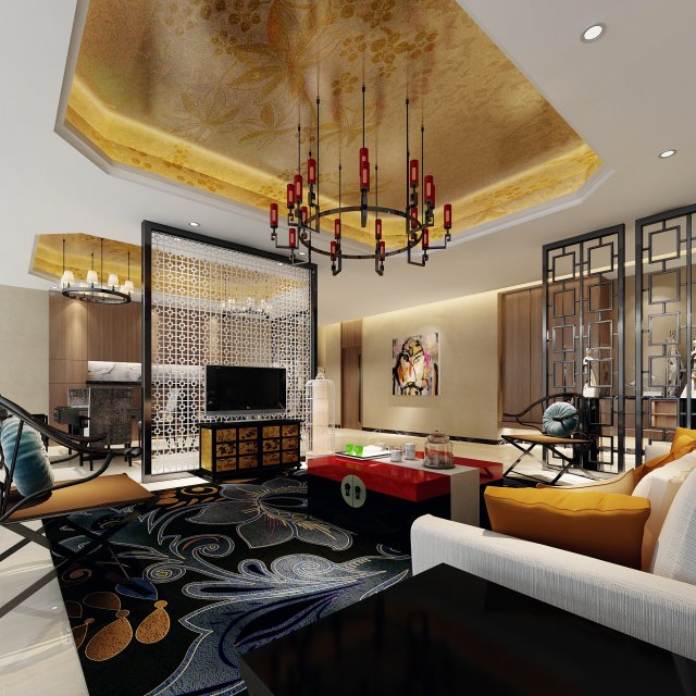 chinese style fashionable vintage living room 1809 3D Модель .c4d .max .obj .3ds .fbx .stl .blend 