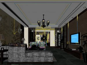 chinese style fashionable vintage room 1819 3D Model