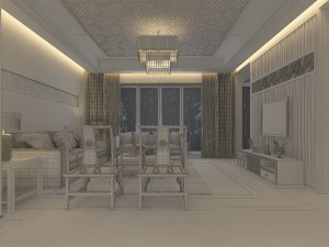 chinese style fashionable reversionary living room 1823 Model 3D