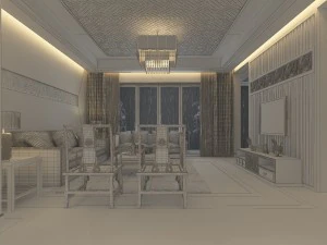 chinese style fashionable reversionary living room 1823 3D Model