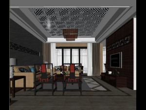 chinese style fashionable reversionary living room 1823 Model 3D