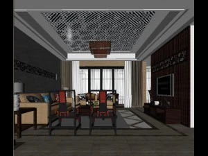 chinese style fashionable reversionary living room 1823 3D Model