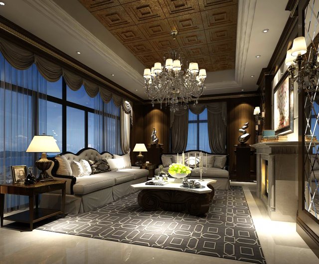 european-style living room design 11 3D 模型 .c4d .max .obj .3ds .fbx .stl .blend 