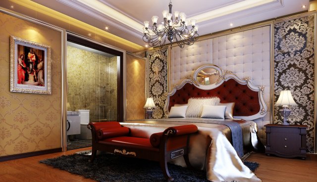 stylish european bedroom 1810 Modèle 3D .c4d .max .obj .3ds .fbx .stl .blend 