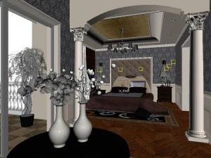 stylish european bedroom 1814 3D Model