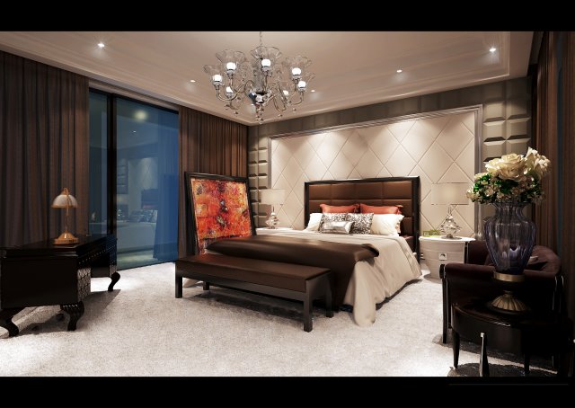 stylish european bedroom 1817 3D Model .c4d .max .obj .3ds .fbx .stl .blend