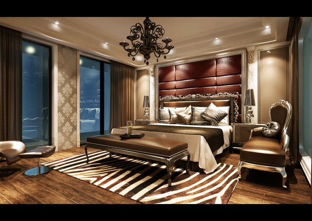 stylish european bedroom 1818 3D 모델 .c4d .max .obj .3ds .fbx .stl .blend 