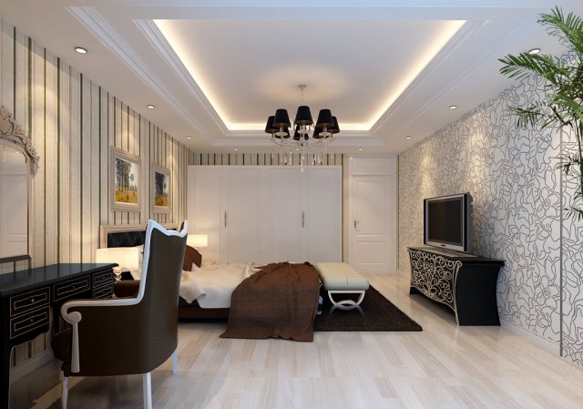 stylish european bedroom 1828 3D Модель .c4d .max .obj .3ds .fbx .stl .blend 