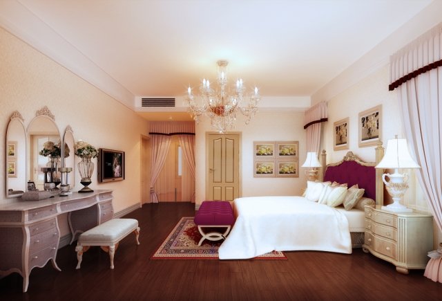 stylish european bedroom 1840 3D Model .c4d .max .obj .3ds .fbx .stl .blend 