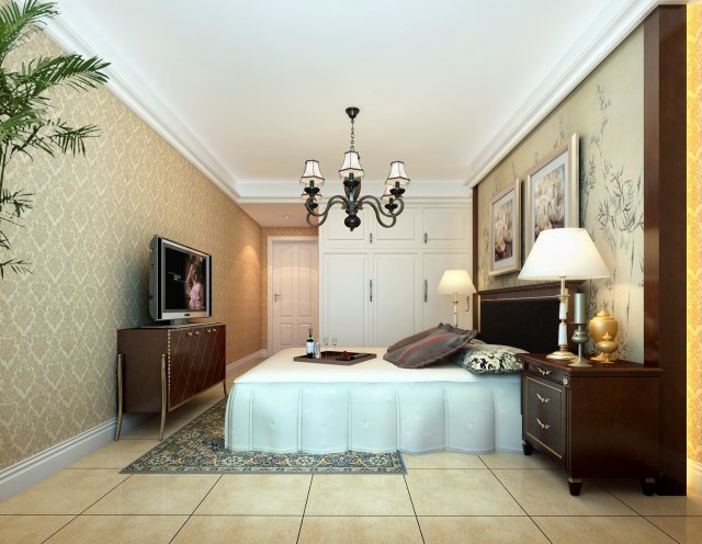 stylish european bedroom 1841 3D Model .c4d .max .obj .3ds .fbx .stl .blend 