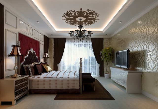 stylish european bedroom 1842 3D मॉडल .c4d .max .obj .3ds .fbx .stl .blend 