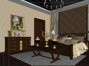 stylish european bedroom 1844 Model 3D