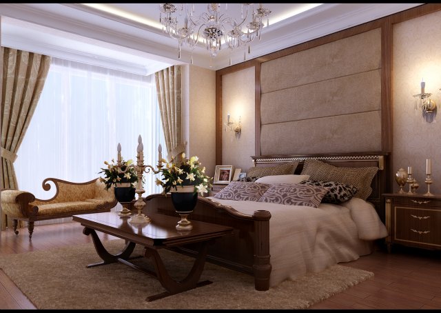 stylish european bedroom 1847 3D Модель .c4d .max .obj .3ds .fbx .stl .blend 