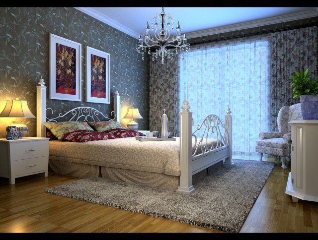 stylish european bedroom 1849 3D Model .c4d .max .obj .3ds .fbx .stl .blend 
