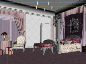 stylish european bedroom 1850 Model 3D