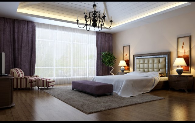 stylish european bedroom 1851 3D Model .c4d .max .obj .3ds .fbx .stl .blend 
