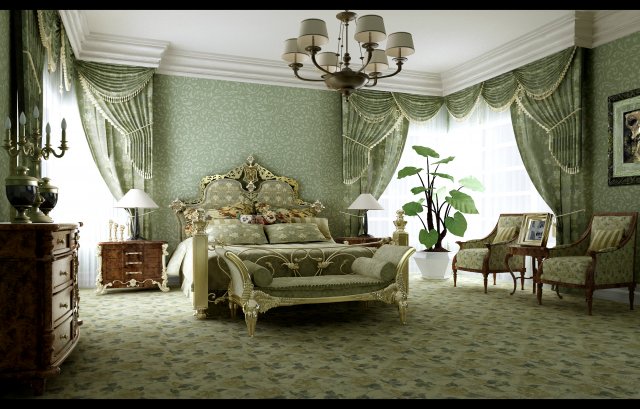stylish european bedroom 1852 3D Модель .c4d .max .obj .3ds .fbx .stl .blend 