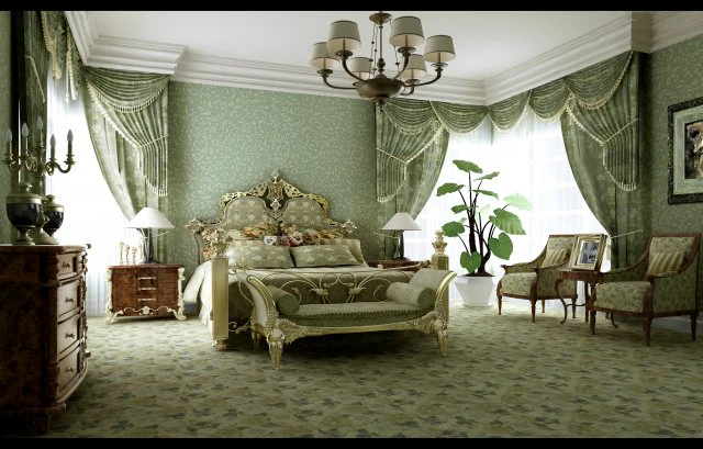 stylish european bedroom 1852 3D Model .c4d .max .obj .3ds .fbx .stl .blend 