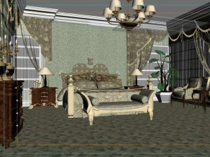 stylish european bedroom 1852 3D Model