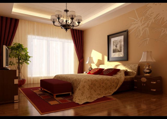 stylish european bedroom 1853 3D Model .c4d .max .obj .3ds .fbx .stl .blend