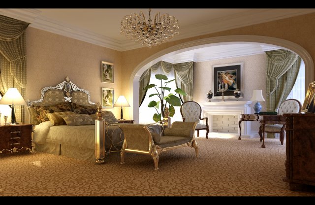 stylish european bedroom 1854 3D Model .c4d .max .obj .3ds .fbx .stl .blend 