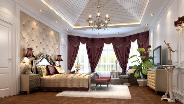 stylish european bedroom 1855 3D मॉडल .c4d .max .obj .3ds .fbx .stl .blend 