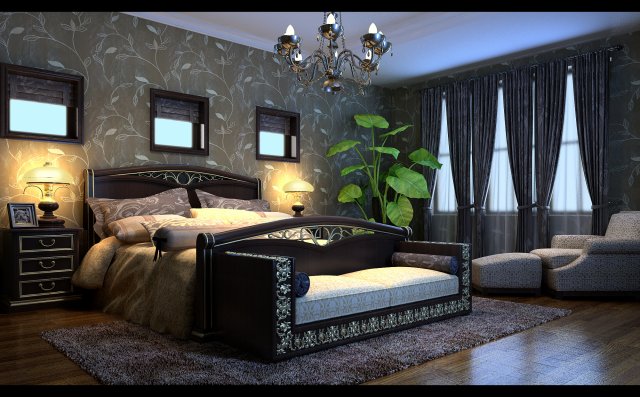stylish european bedroom 1858 Modelo 3D .c4d .max .obj .3ds .fbx .stl .blend