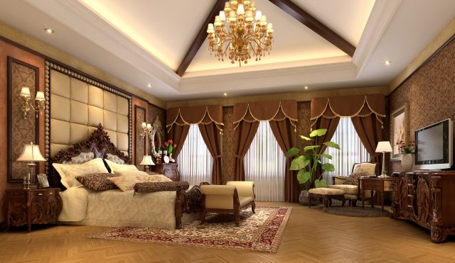stylish european bedroom 1859 3D Model .c4d .max .obj .3ds .fbx .stl .blend