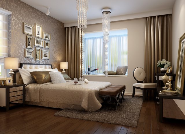 stylish european bedroom 1861 3D 모델 .c4d .max .obj .3ds .fbx .stl .blend 