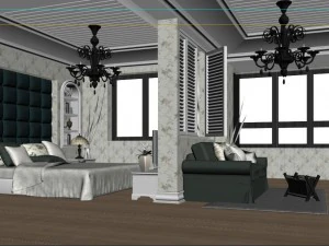 stylish european bedroom 1862 3D Model