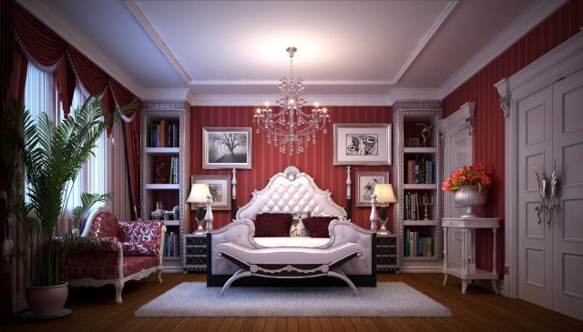 stylish european bedroom 1866 3D Model .c4d .max .obj .3ds .fbx .stl .blend 