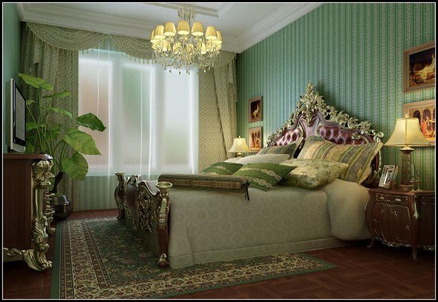stylish european bedroom 1869 3D Model .c4d .max .obj .3ds .fbx .stl .blend 