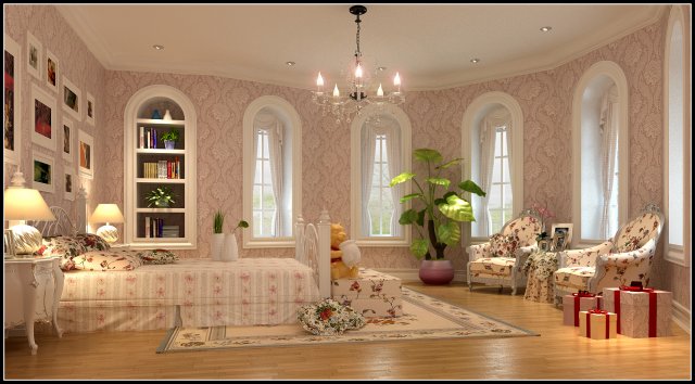 stylish european bedroom 1870 3D Model .c4d .max .obj .3ds .fbx .stl .blend 