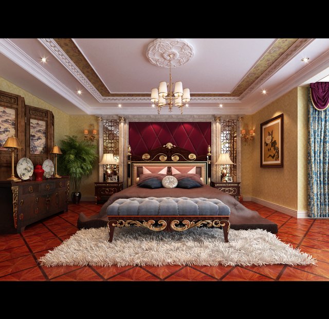 stylish european bedroom 1879 3D 模型 .c4d .max .obj .3ds .fbx .stl .blend 