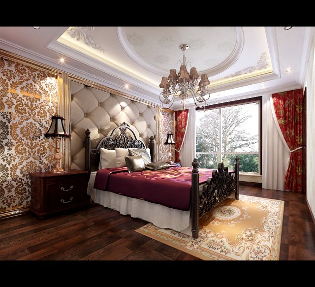 stylish european bedroom 1888 3D Модель .c4d .max .obj .3ds .fbx .stl .blend