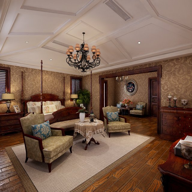 stylish european bedroom 1889 3D Model .c4d .max .obj .3ds .fbx .stl .blend