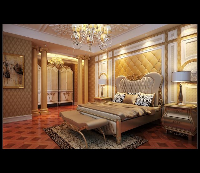 stylish european bedroom 1891 3D Model .c4d .max .obj .3ds .fbx .stl .blend 