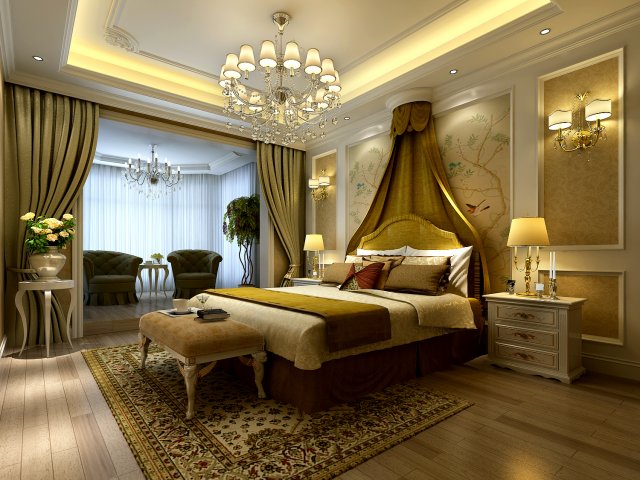 warm and stylish bedroom 1813 3D 모델 .c4d .max .obj .3ds .fbx .stl .blend 